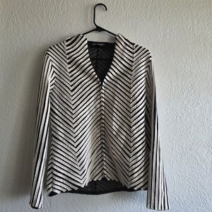 T&J Designs Black and White Striped Blouse